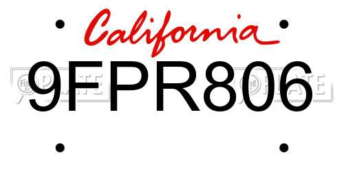9FPR806 California License Plate