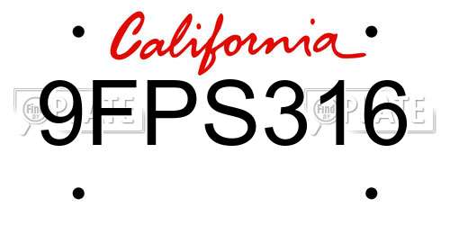 9FPS316 California License Plate