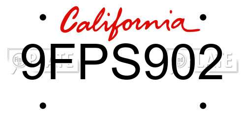 9FPS902 California License Plate