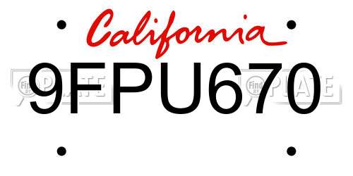 9FPU670 California License Plate