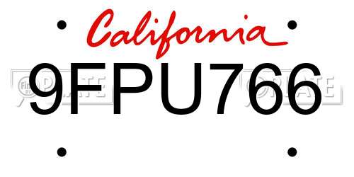 9FPU766 California License Plate