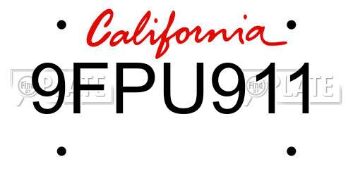 9FPU911 California License Plate