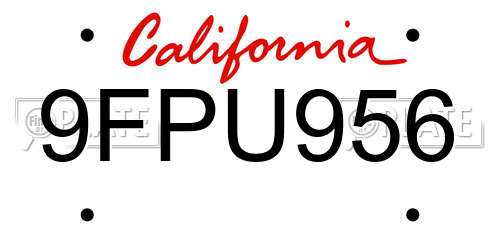 9FPU956 California License Plate