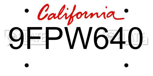 9FPW640 California License Plate