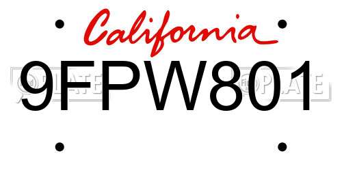 9FPW801 California License Plate