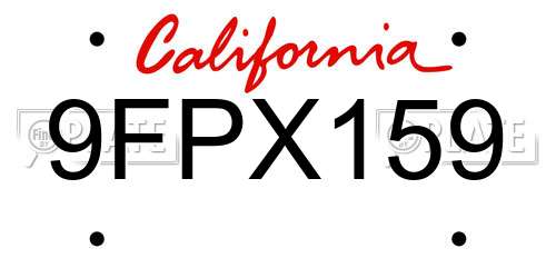 9FPX159 California License Plate