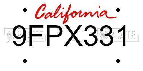 9FPX331 California License Plate