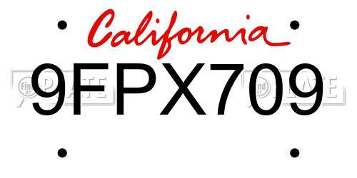 9FPX709 California License Plate