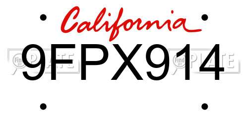 9FPX914 California License Plate