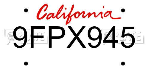 9FPX945 California License Plate