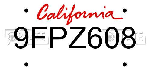 9FPZ608 California License Plate