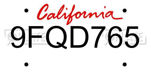9FQD765 California License Plate