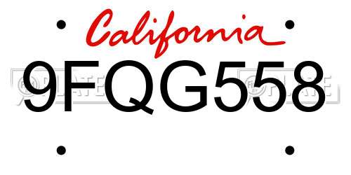 9FQG558 California License Plate