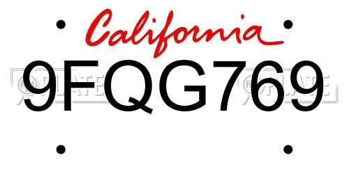 9FQG769 California License Plate