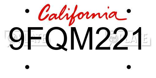 9FQM221 California License Plate