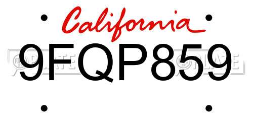 9FQP859 California License Plate