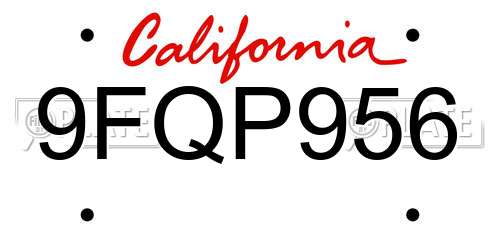9FQP956 California License Plate