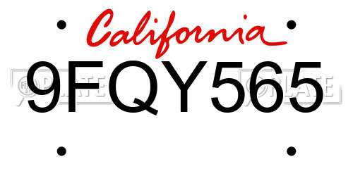 9FQY565 California License Plate