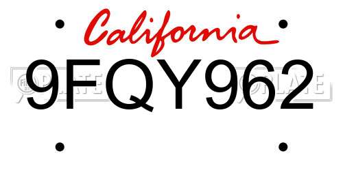 9FQY962 California License Plate