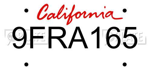 9FRA165 California License Plate