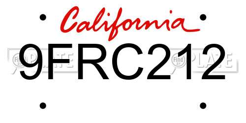 9FRC212 California License Plate