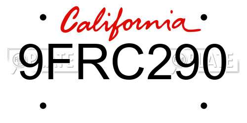 9FRC290 California License Plate