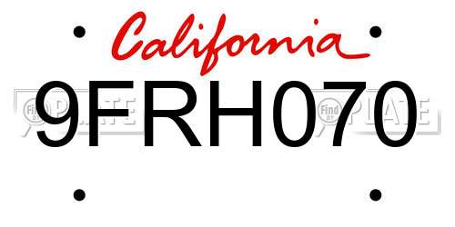 9FRH070 California License Plate