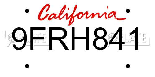 9FRH841 California License Plate