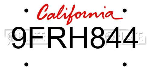 9FRH844 California License Plate