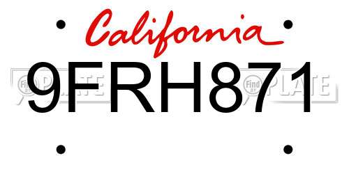 9FRH871 California License Plate