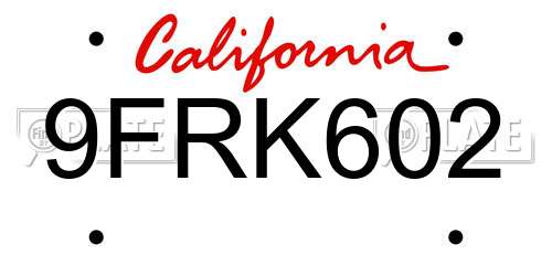 9FRK602 California License Plate