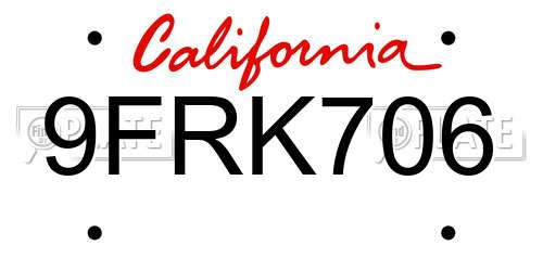 9FRK706 California License Plate