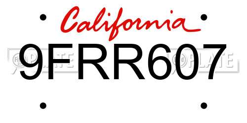 9FRR607 California License Plate