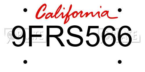 9FRS566 California License Plate