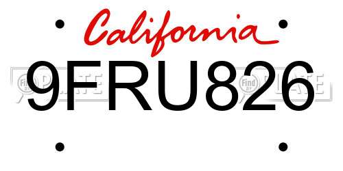 9FRU826 California License Plate
