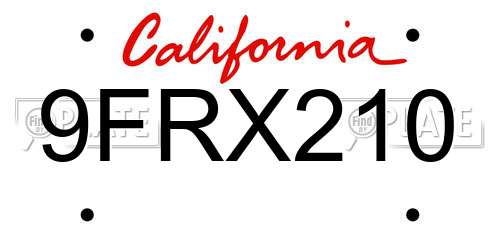 9FRX210 California License Plate