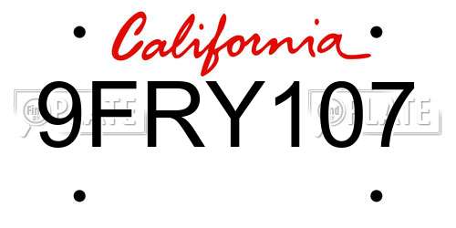 9FRY107 California License Plate