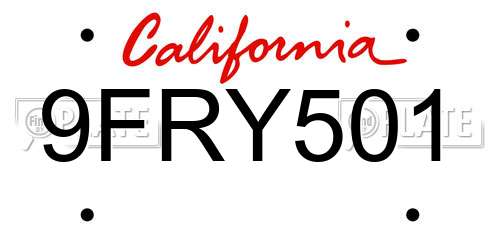9FRY501 California License Plate