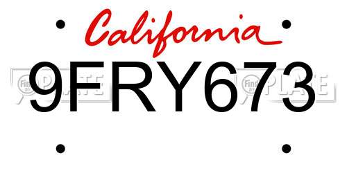 9FRY673 California License Plate