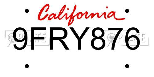 9FRY876 California License Plate