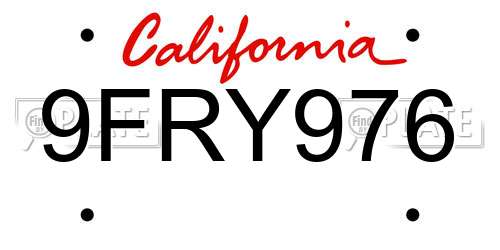 9FRY976 California License Plate