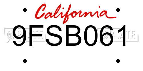 9FSB061 California License Plate