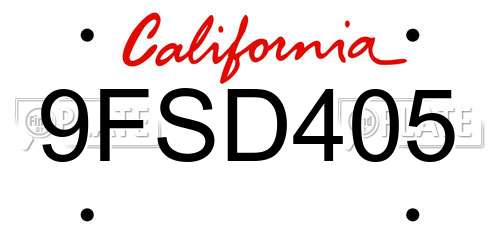 9FSD405 California License Plate