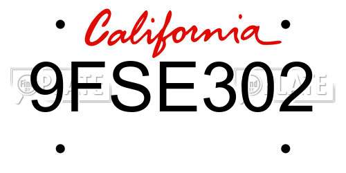 9FSE302 California License Plate