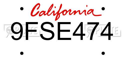 9FSE474 California License Plate