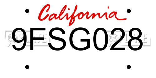 9FSG028 California License Plate