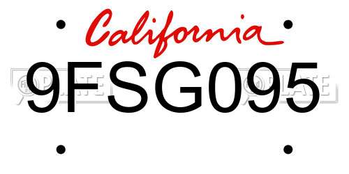 9FSG095 California License Plate