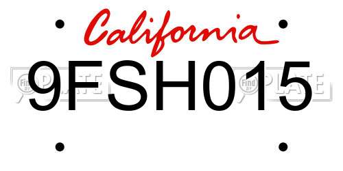 9FSH015 California License Plate