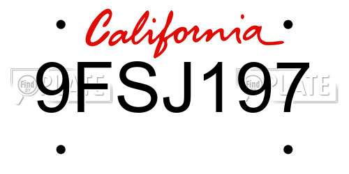 9FSJ197 California License Plate