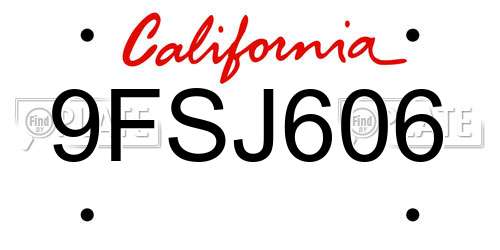 9FSJ606 California License Plate
